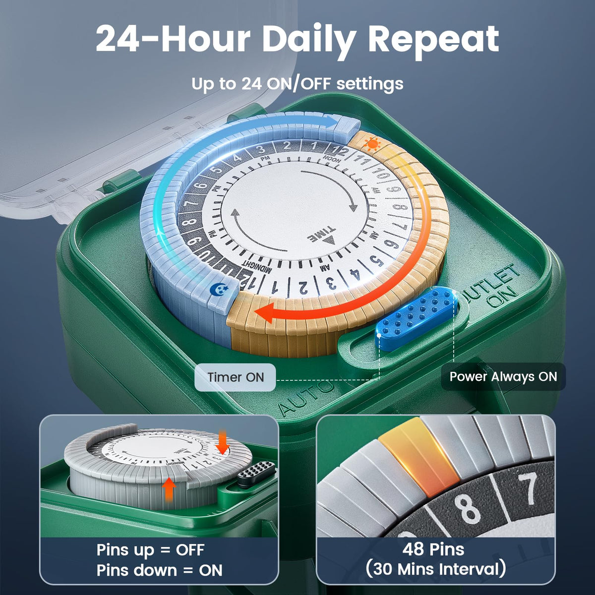 Outdoor Power Stake Timer 24-Hour Mechanical Timers, 25FT