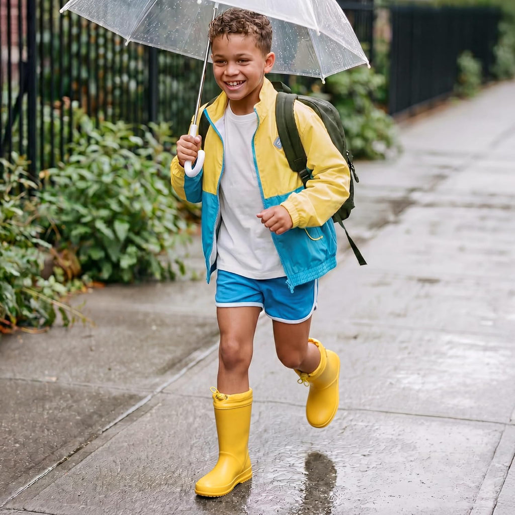 Kids Waterproof Fleece Lined Rain Boots | Lightweight,Non-Slip Outsole,Easy-On,Outdoor Rainy Play,Unisex Boys Girls