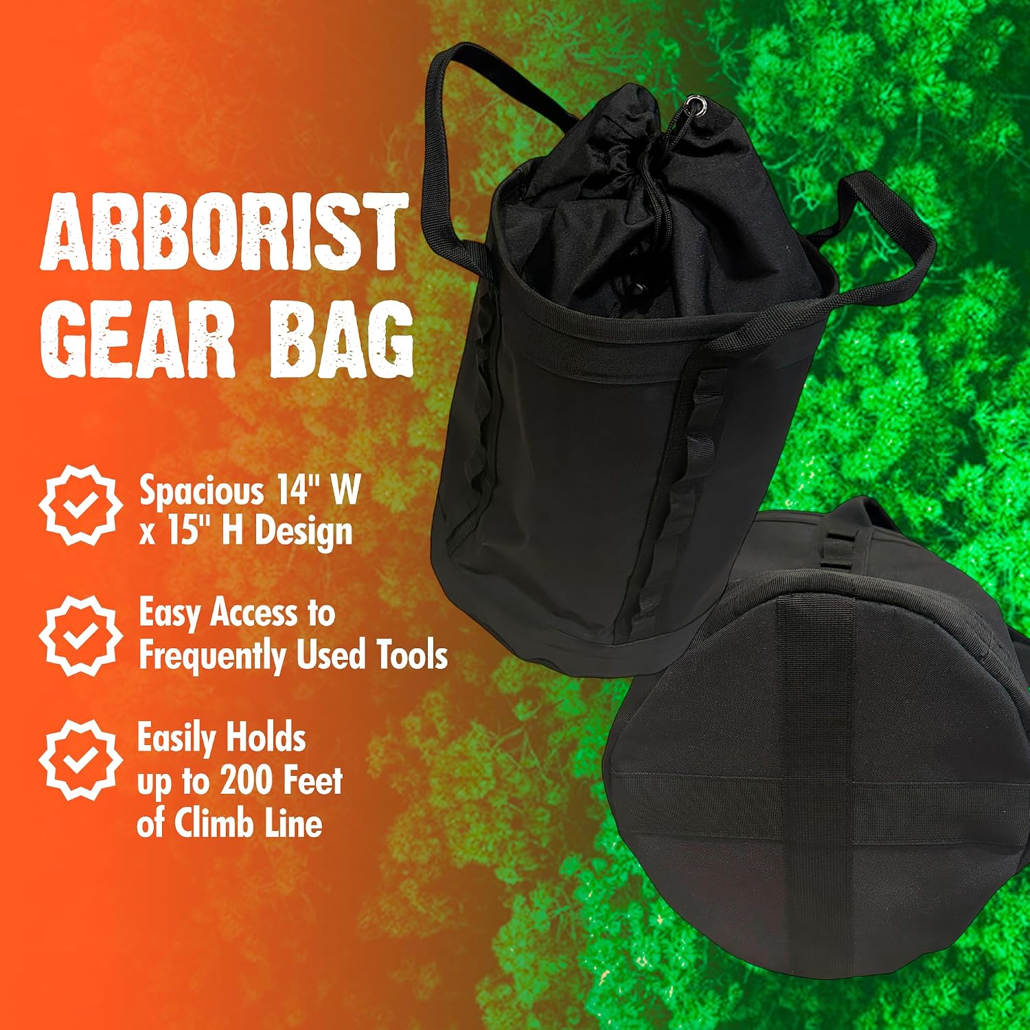 Large Arborist Rope Bag - Bucket Style Storage Bag | Arborist Equipment | Tree Climbing Gear | Heavy Duty Nylon Gear