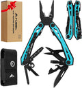 16-In-1 Multi-Tool Pliers, EDC Multitool, Aqua Blue | Gift for Men, Stainless Steel, Pocket Knife, Belt Clip, Oxford