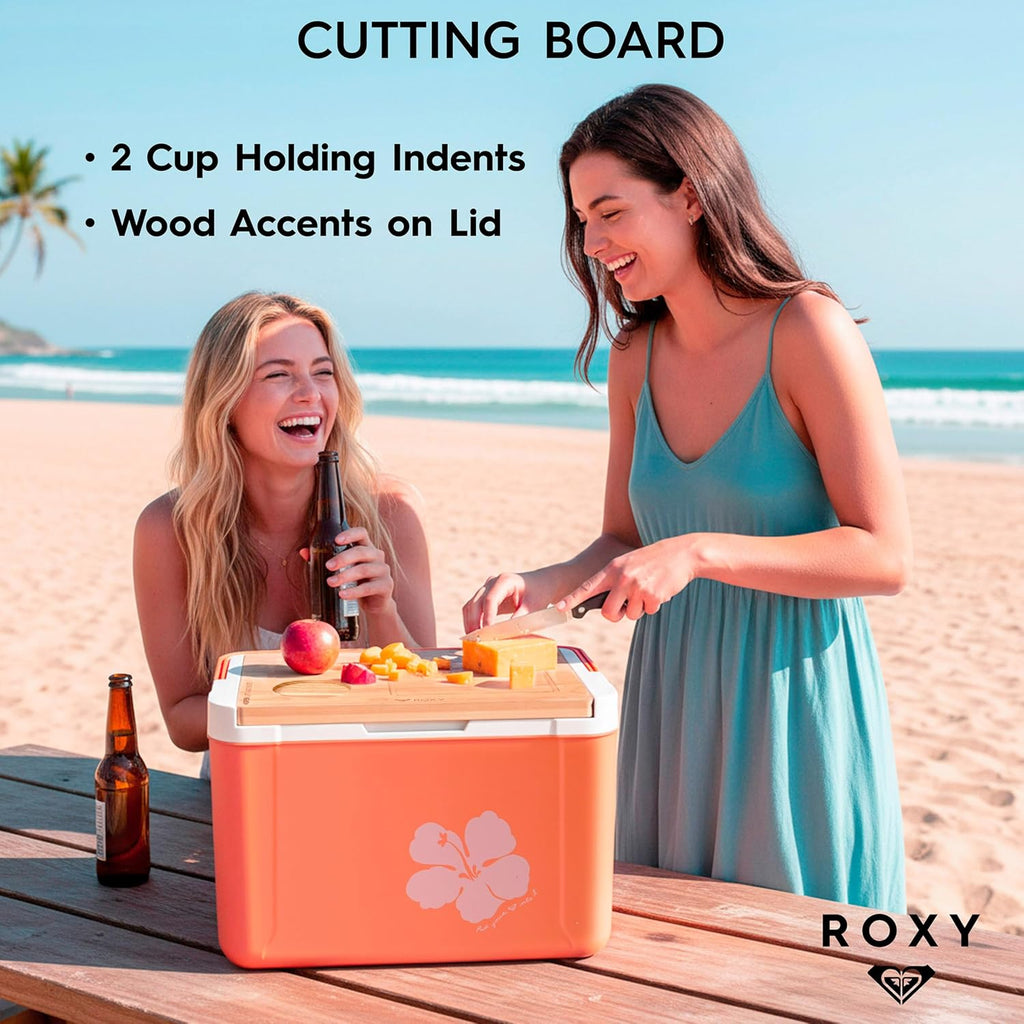 15 Quart Cooler with Sliding Wooden Lid and Cutting Board, Portable Insulated Hard Cooler for Beach, Picnic, Travel