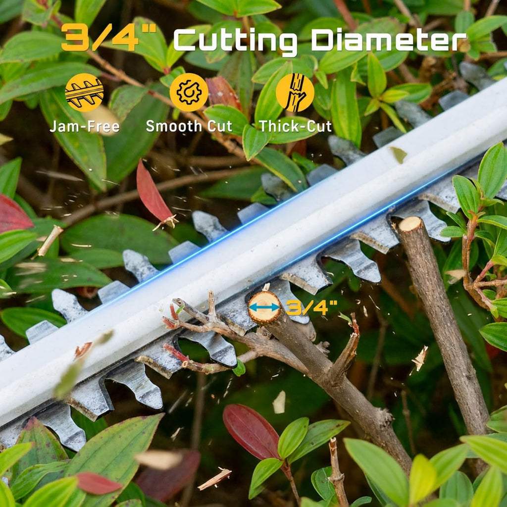 20" Hedge Trimmer Cordless with 2× 4.0Ah Battery, Lightweight Design | 180° Rotatable Handle, 3/4" Blade Gap, Easy to