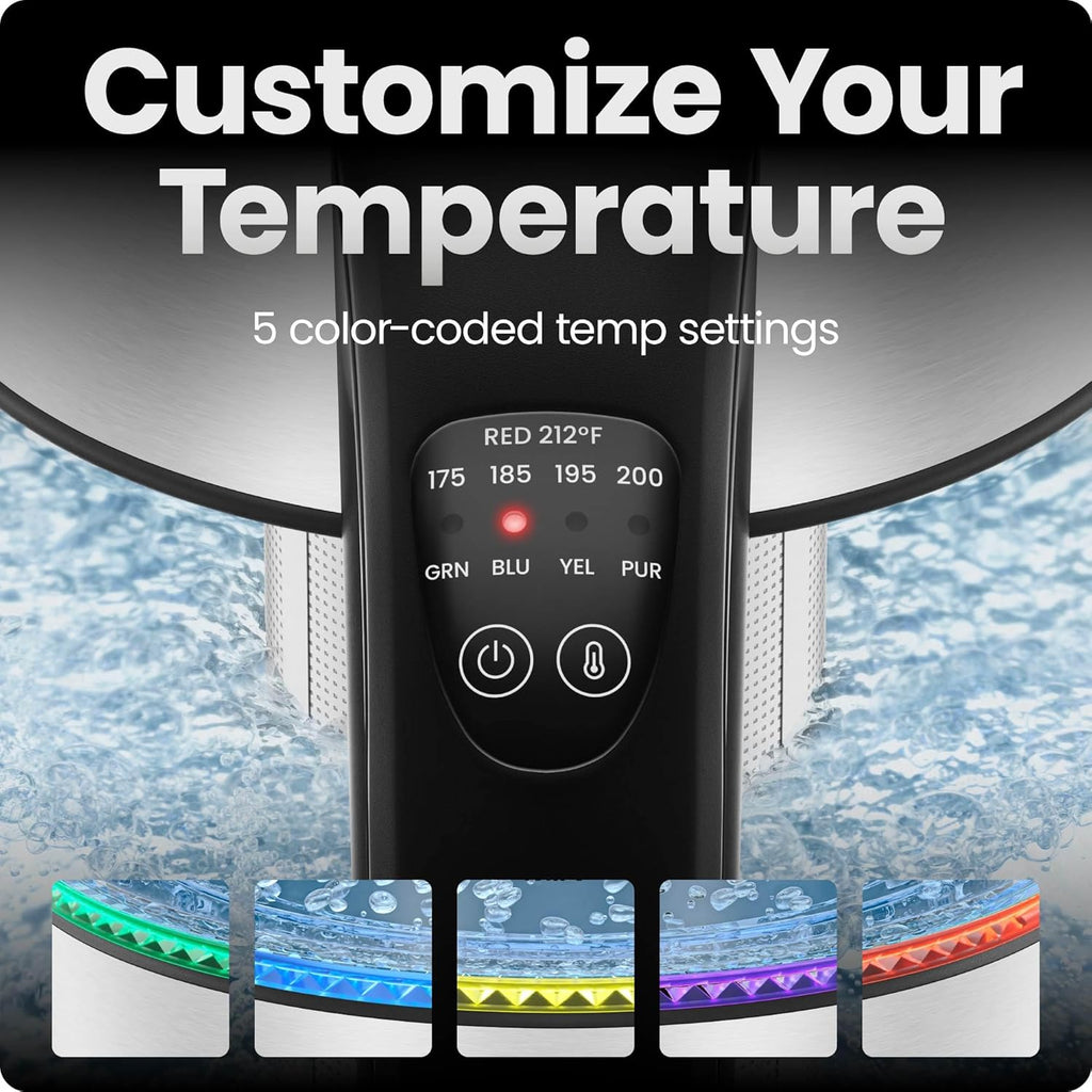 Electric Kettle with Temperature Control, 5 Presets LED Indicator Lights, Removable Tea Infuser, Glass Tea Kettle &