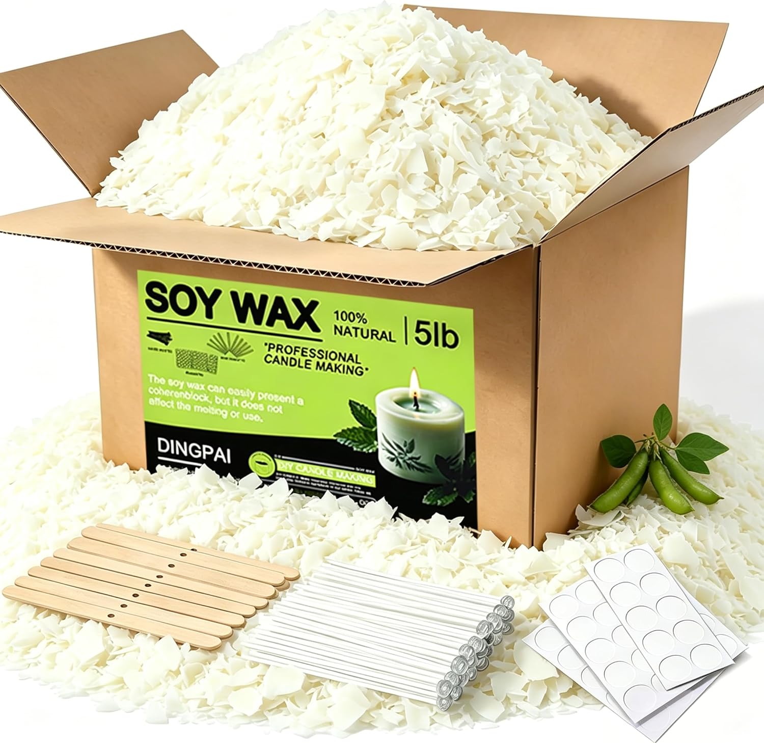 Natural Soy Wax for Candle Making, 5lb Organic Soy Wax Flakes | Natural Candle Making Supplies, No Harmless