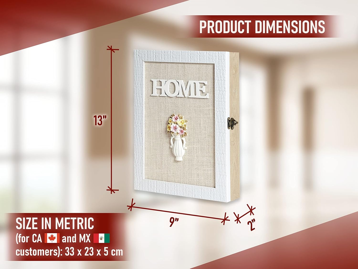 Wooden Key Box Wall Mount - Cute Rustic Decorative Cabinet - Premium Holder With 6-Hooks - Small White Box