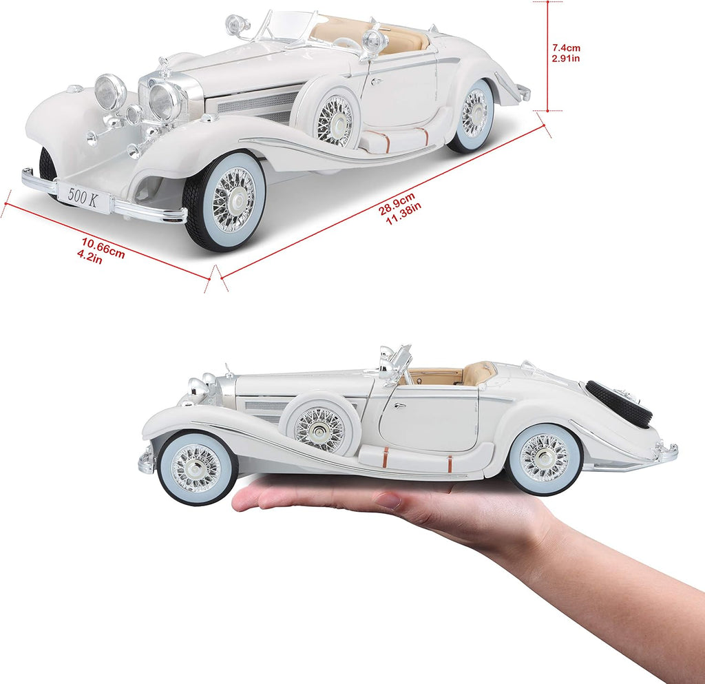 1936 Mercedes Benz 500 K Special Roadster White 1/18 Diecast Model Car by Maisto