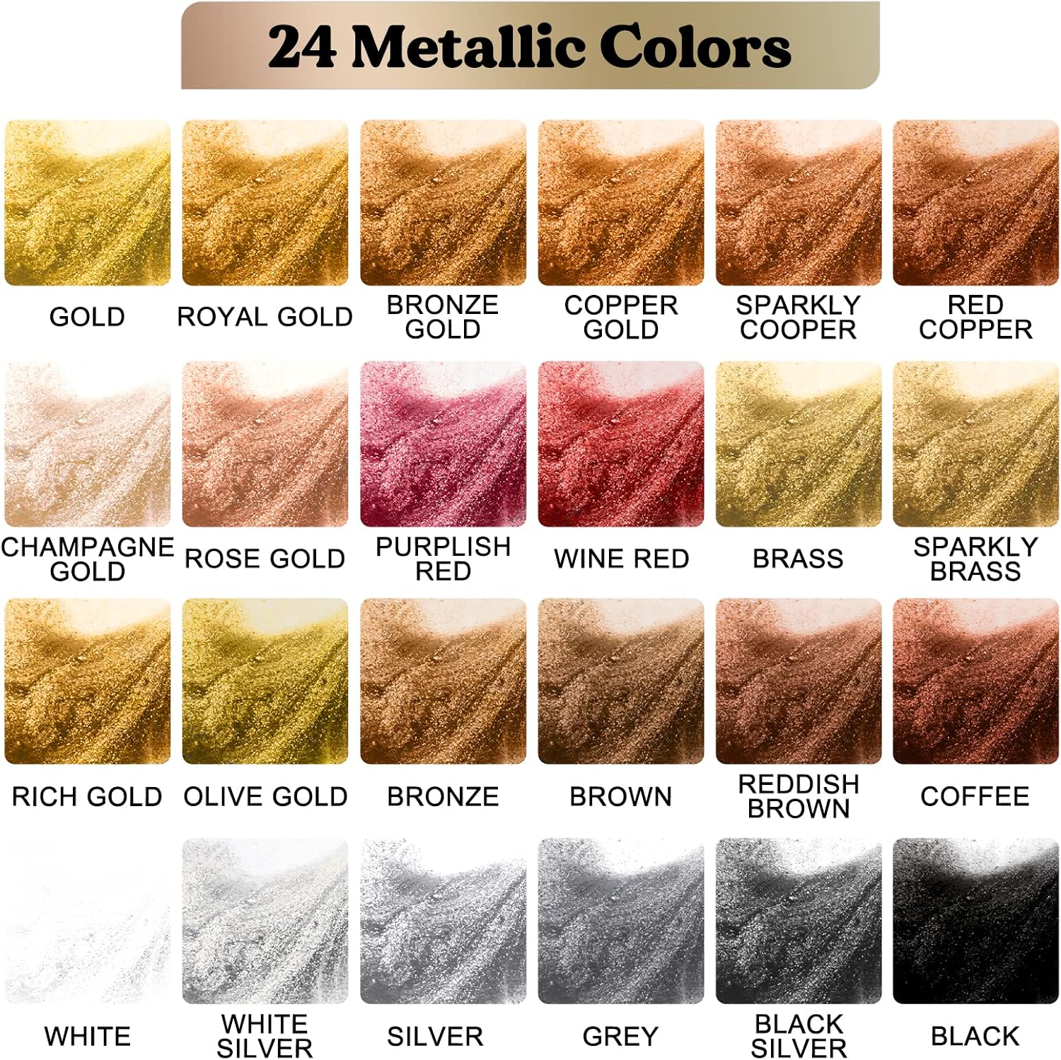Metallic Alcohol Ink Set-24 Colors Metal Pigment Each 0.35oz | Resin Dye, High Concentrated & Shimmer Mixatives