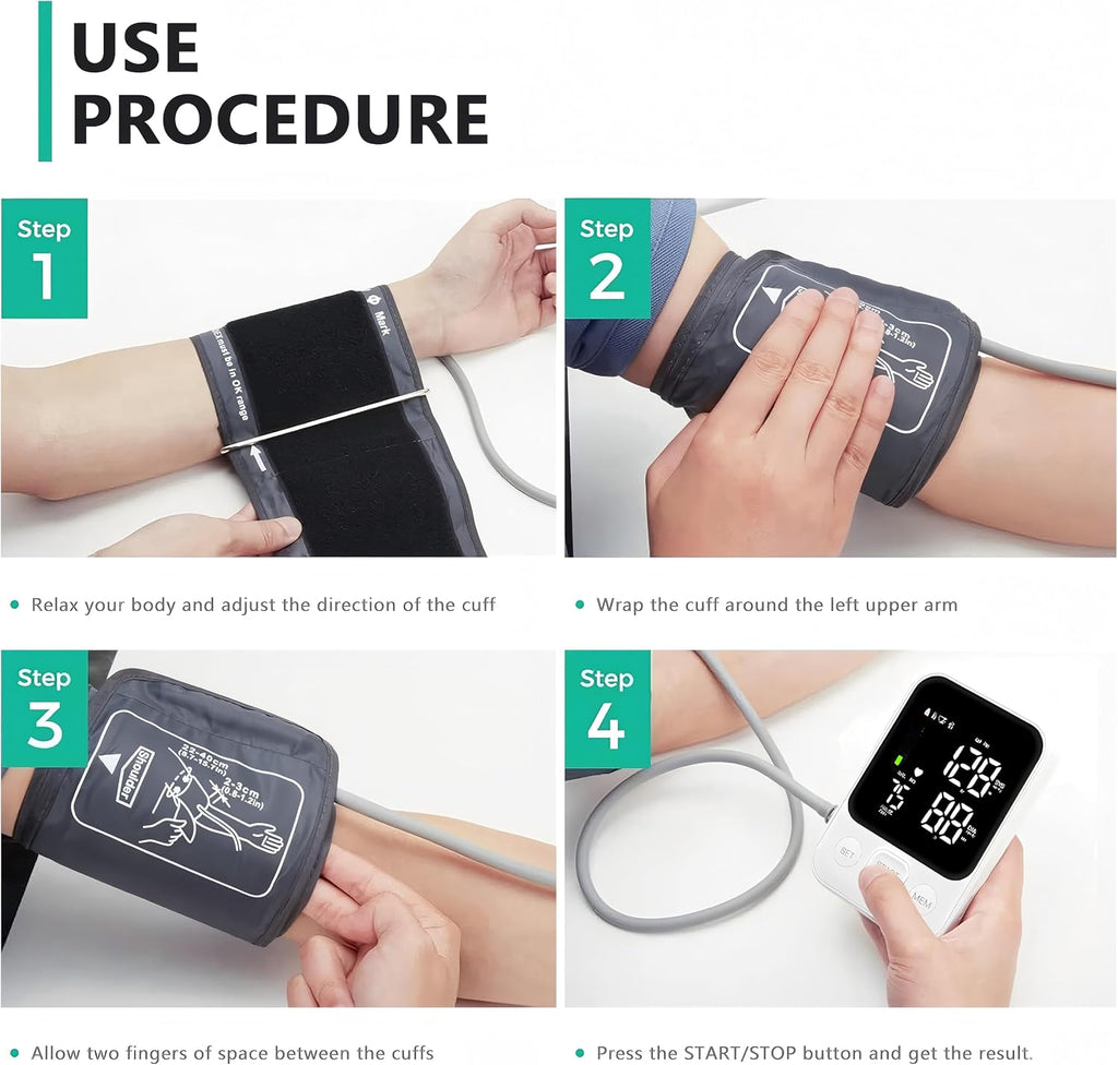 FDA Cleared Blood Pressure Monitor Upper Arm BP Machine for Home Use | Clinical Accuracy, 2x120 Memory, Large LED