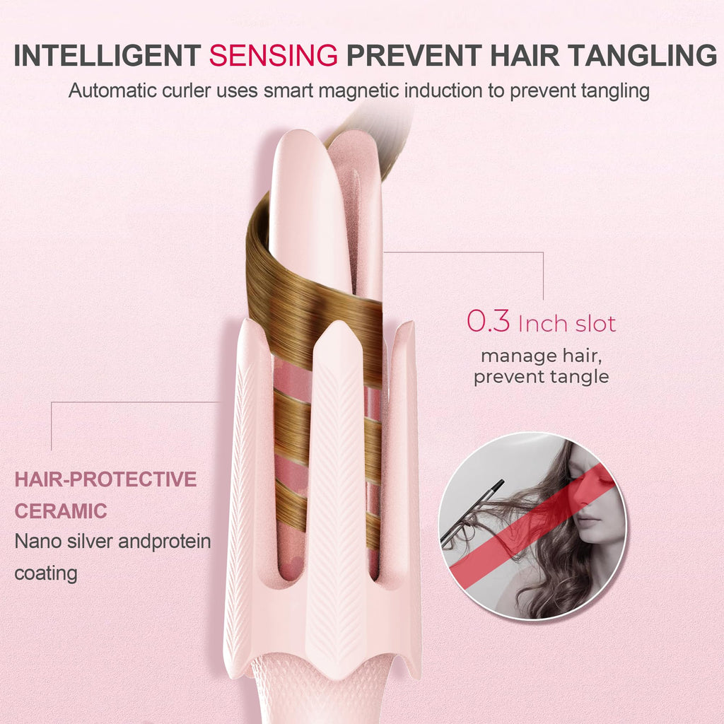 Auto Curling Iron with 4 Temps, 3 Timers & Shut-Off (Pink)