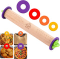 Rolling Pin with Thickness Rings - Adjustable Wooden Rolling Pin - Baking Essential and Roller Tool - Consistent