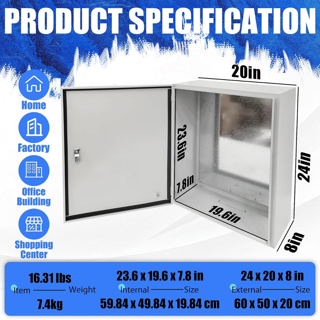 Electrical Enclosure 24" x 20" x 8" Steel Electrical Junction Box