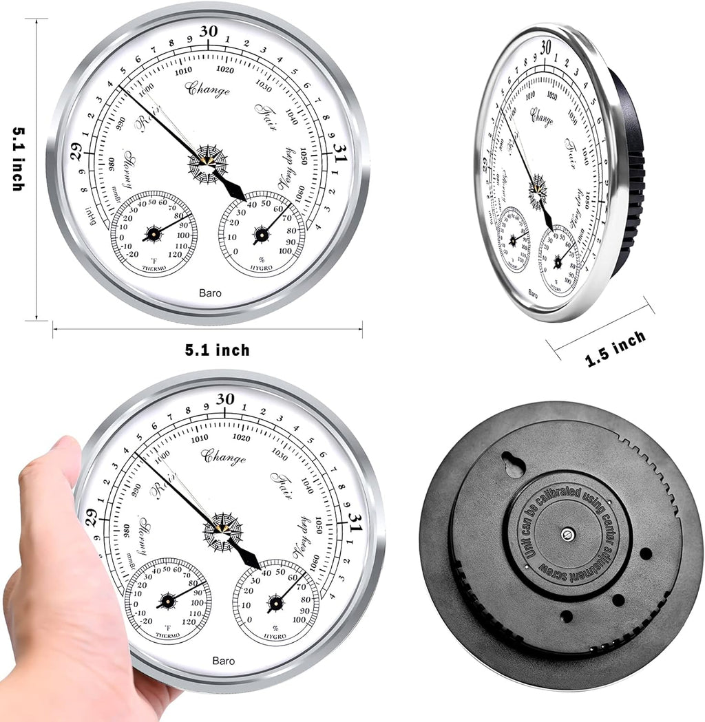 3 in 1 Barometer Thermometer Hygrometer, 5in Weather Station | Wall Mount barometer, Battery-Free Gauge, Plastic
