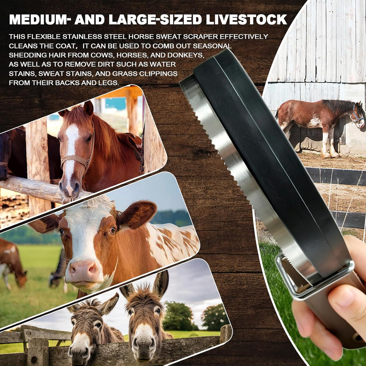 2-in-1 Horse Sweat Scraper Metal Shedding Blade for Horses