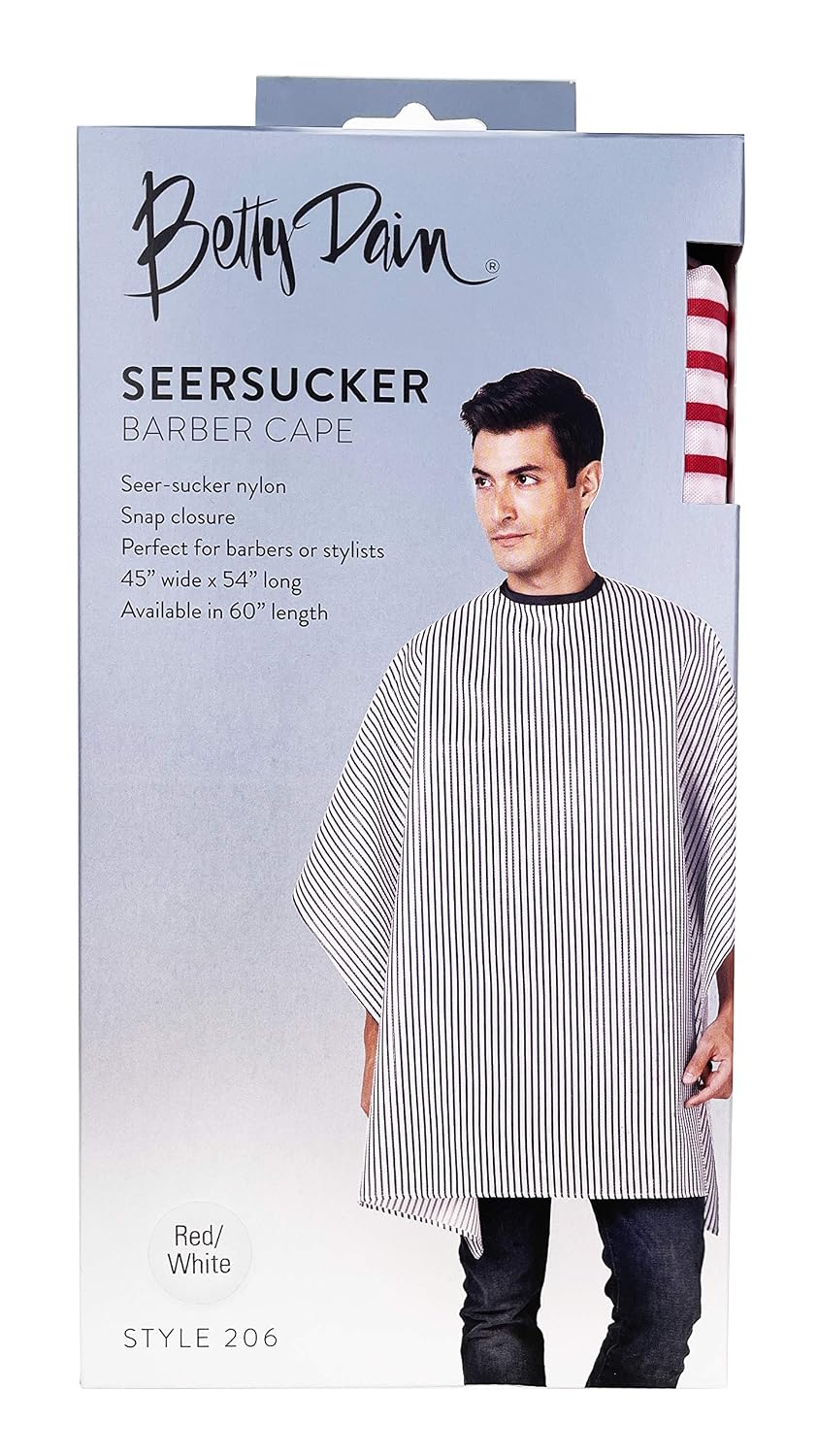 Seersucker Barber Cape, 45" x 54", Red/White Stripe | Water-Resistant 100% Polyester Cutting & Styling Cape