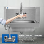 NSF 17" x 15" Hand Sink, Stainless Steel Wall Mount, Side Splashes