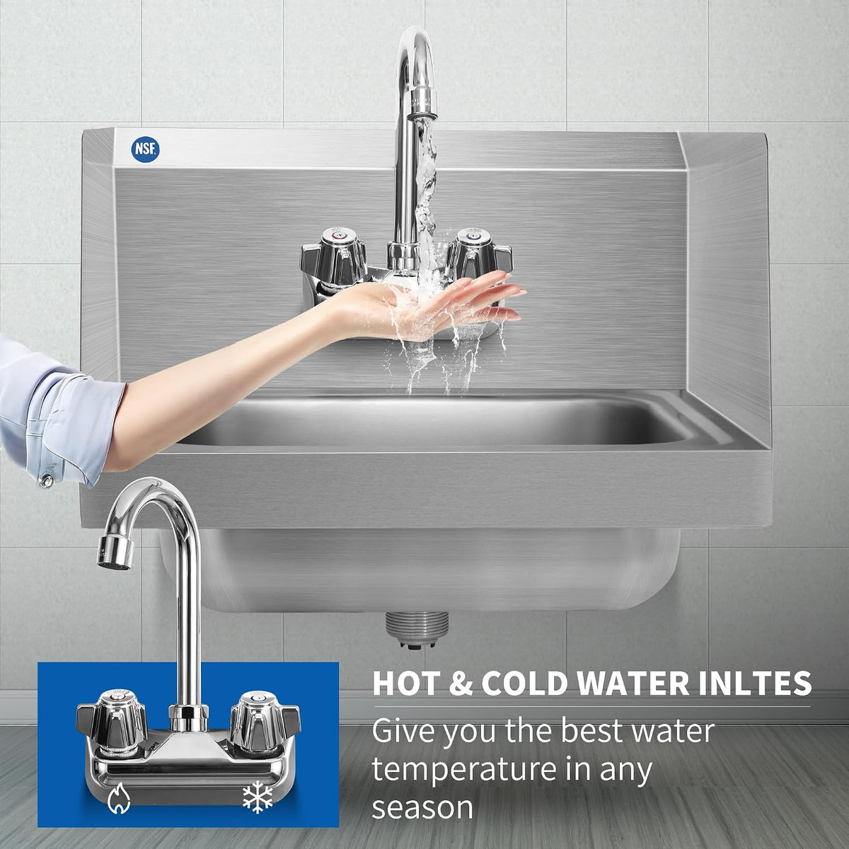 NSF 17" x 15" Hand Sink, Stainless Steel Wall Mount, Side Splashes