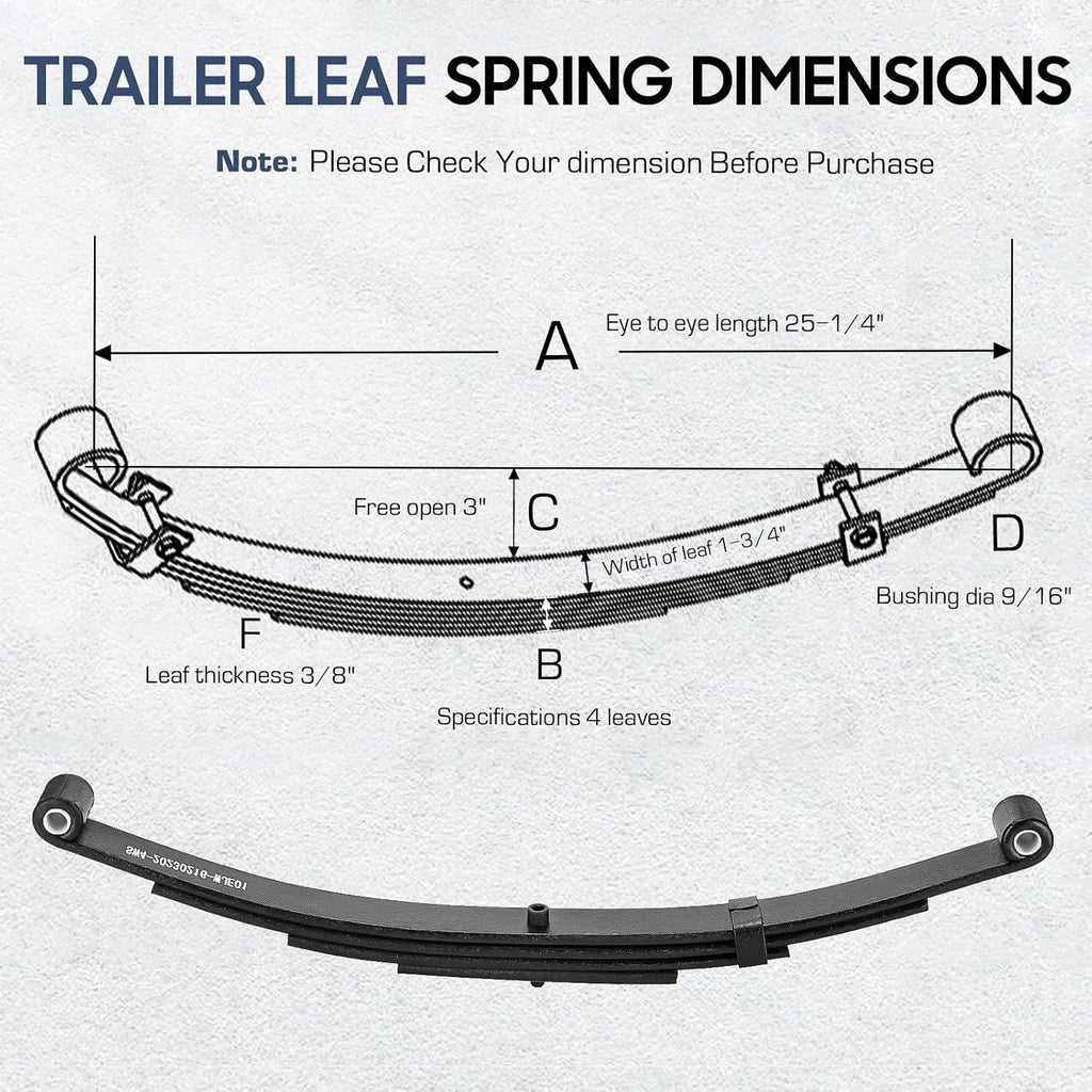 Trailer Leaf Spring, 4 Leaf 2500lb Double Eye Leaf Springs for 5000lb Trailer Axle, 25-1/4"L, 1.75" Width, 3” Free