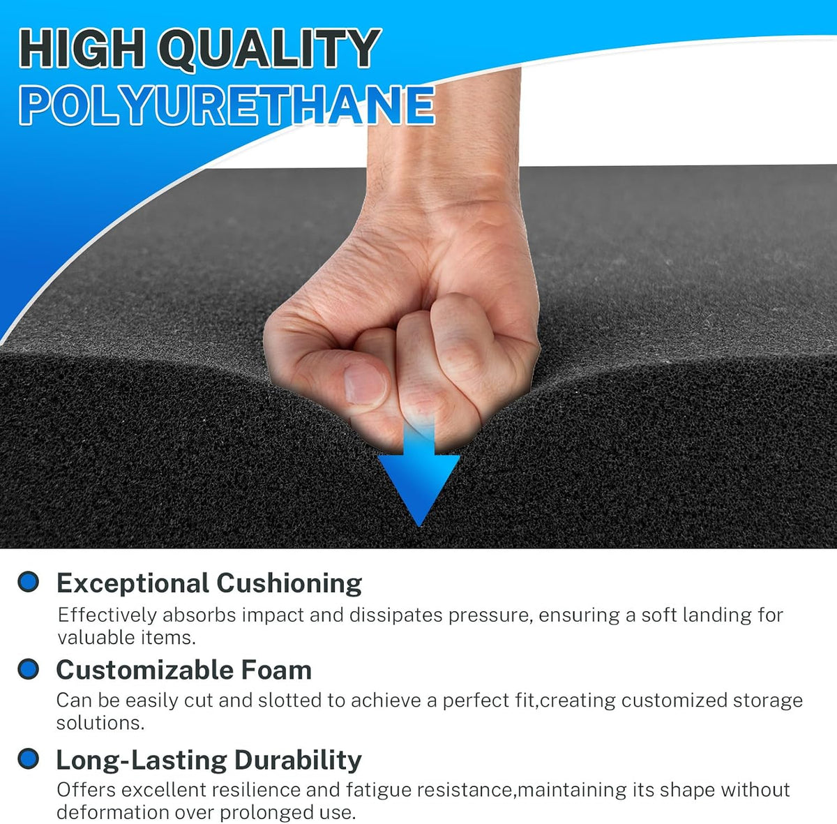 Polyurethane Foam Padding, 4 PCS 16 x 12 x 0.5 Inch Black Soft Cuttable Packing Foam Inserts for Cases, Furniture