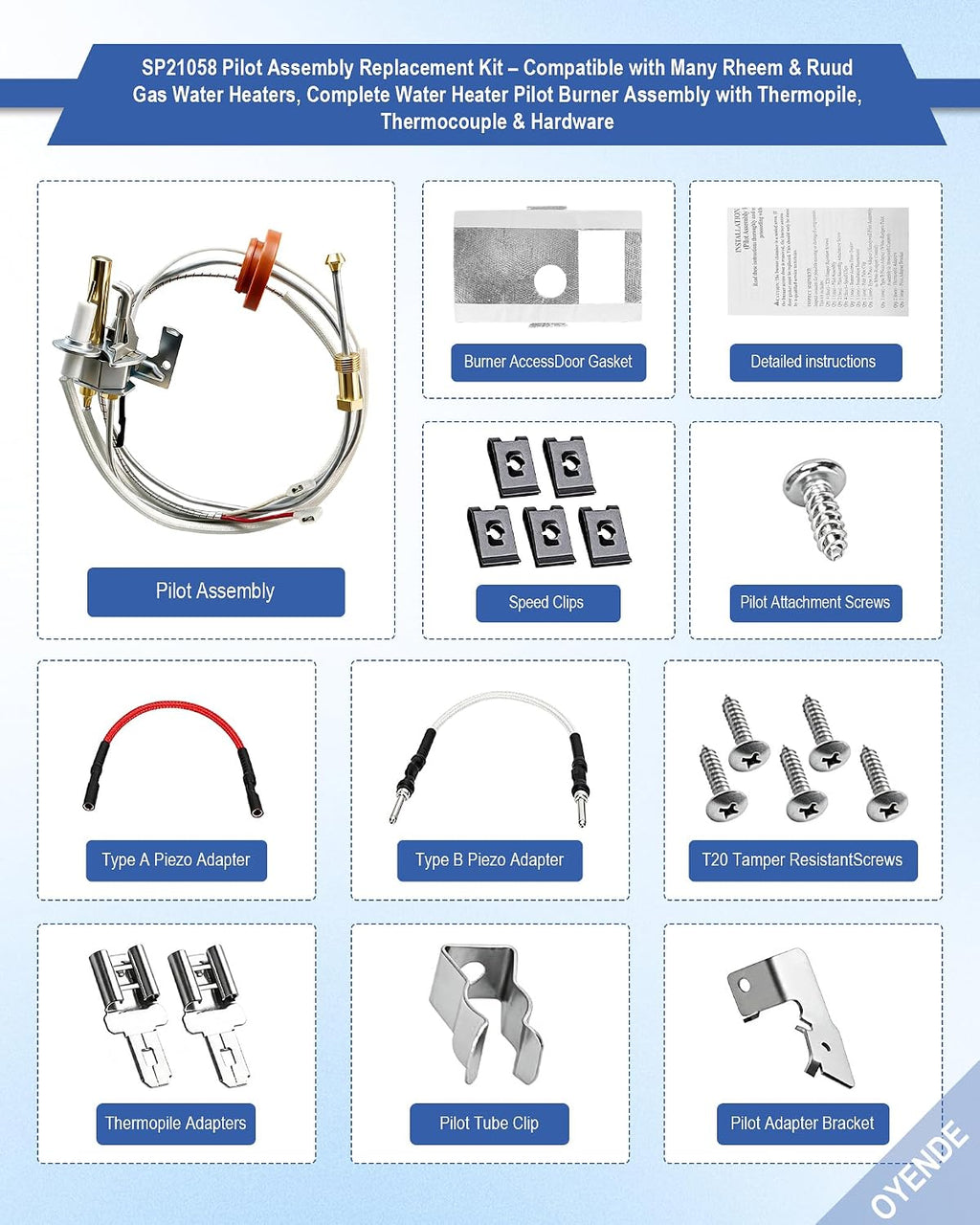 SP21058 for Rheem Pilot Assembly Kit for Rheem Water Heater Parts