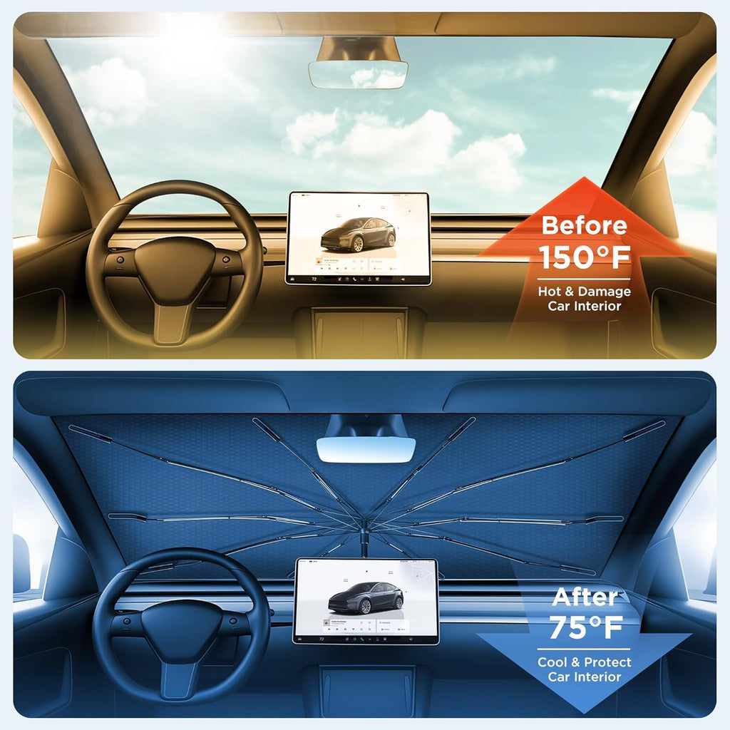 2026 Upgraded Windshield Sun Shade Umbrella [7-Layer Vinyl Coating Heat Shield] Foldable Front Window Sunshade