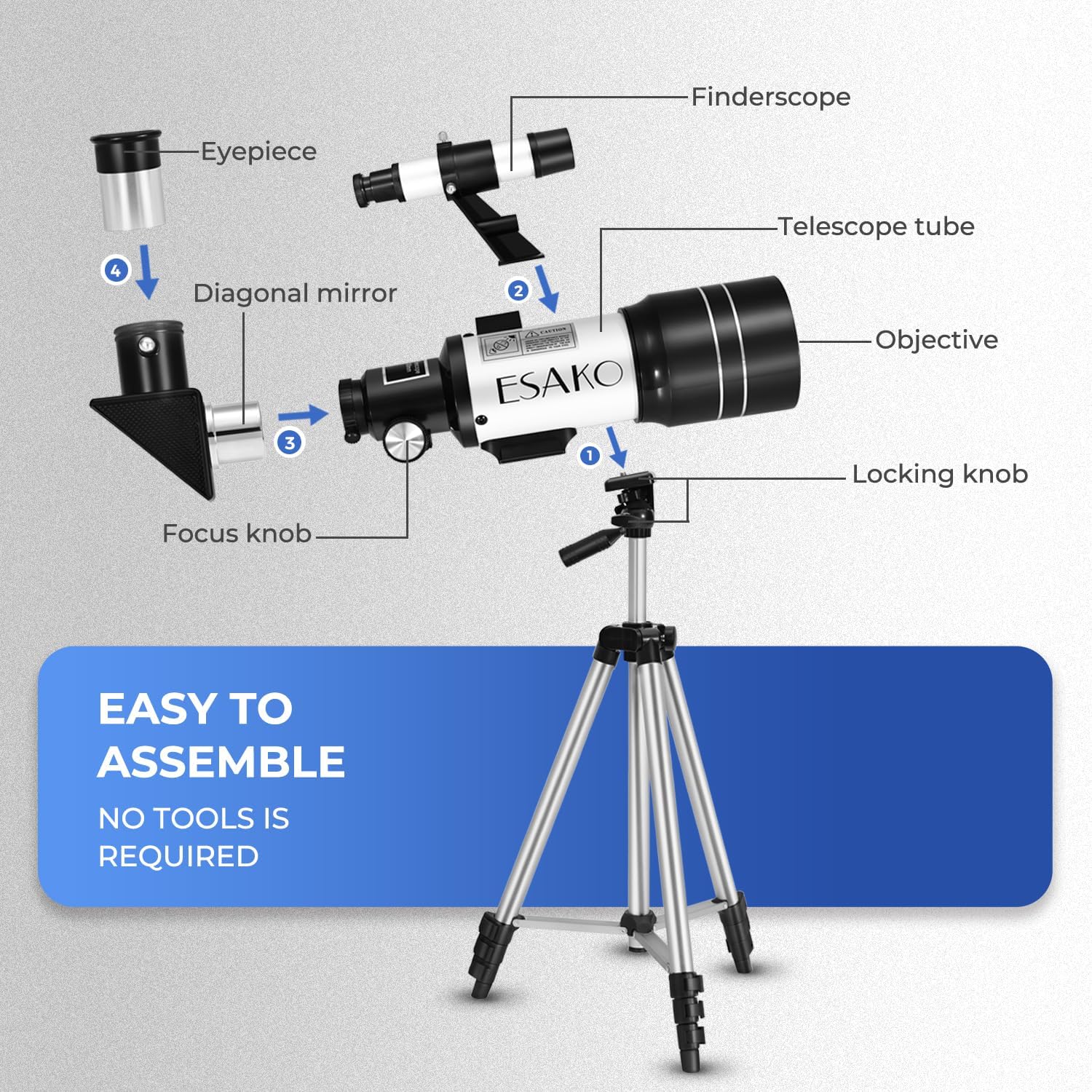 Telescope for Kids & Beginners, 70mm Aperture Portable Telescopes with 3 Eyepieces, Height Adjustable Tripod & Phone