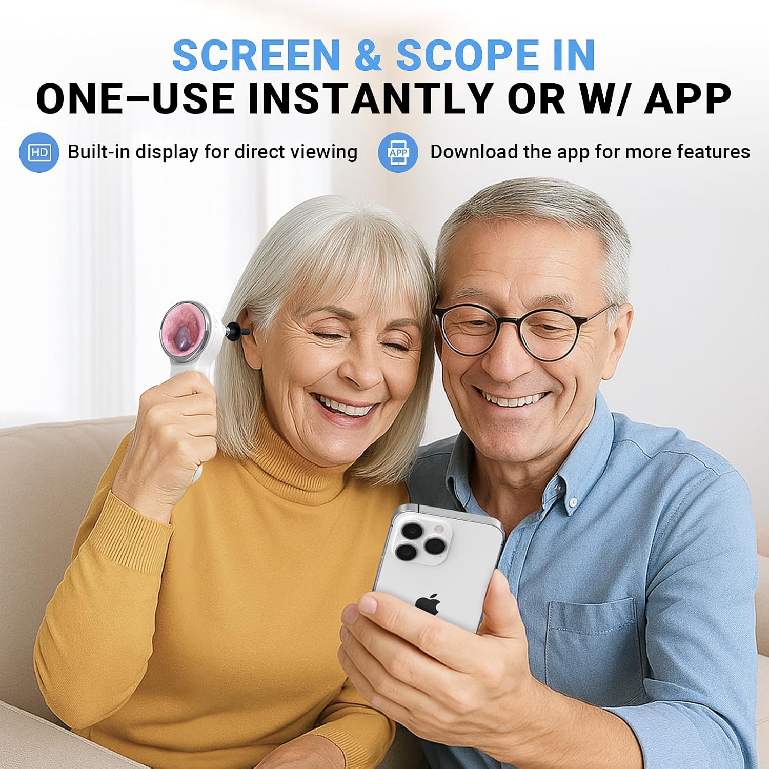 Wireless Digital Otoscope with Built-in Screen and Lights for Home Use