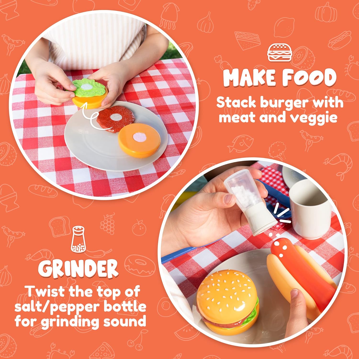 Kitchen Toy Set, BBQ Play Grill, Cooking Toy Set, Little Chef Play, Kids Grill Playset Interactive BBQ for Kids with