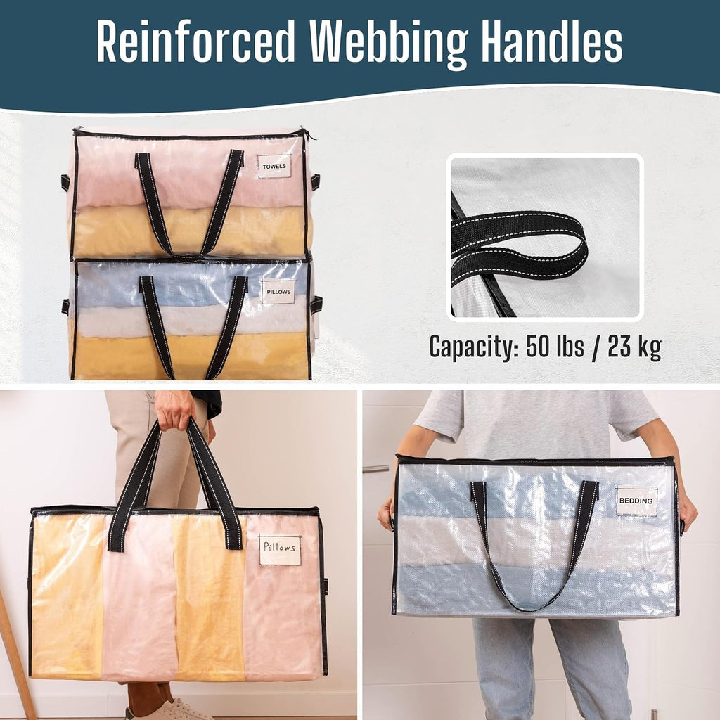 Moving Bags, Storage Bags, Wide Open Top, Clear, 4 Pack