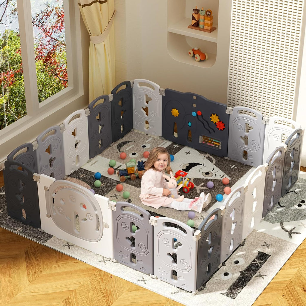 Baby Playpen, Foldable & Portable Play Yard for Babies and Toddlers, Easy Assemble 18 Panel Kids Fence Safety