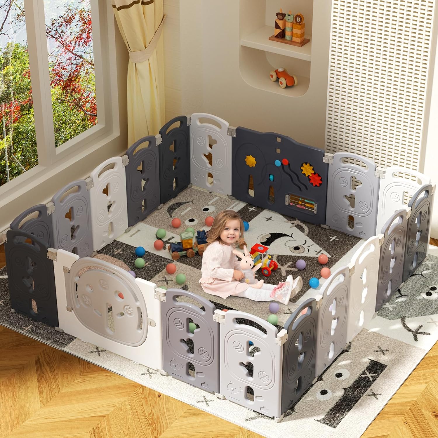Baby Playpen, Foldable & Portable Play Yard for Babies and Toddlers, Easy Assemble 18 Panel Kids Fence Safety