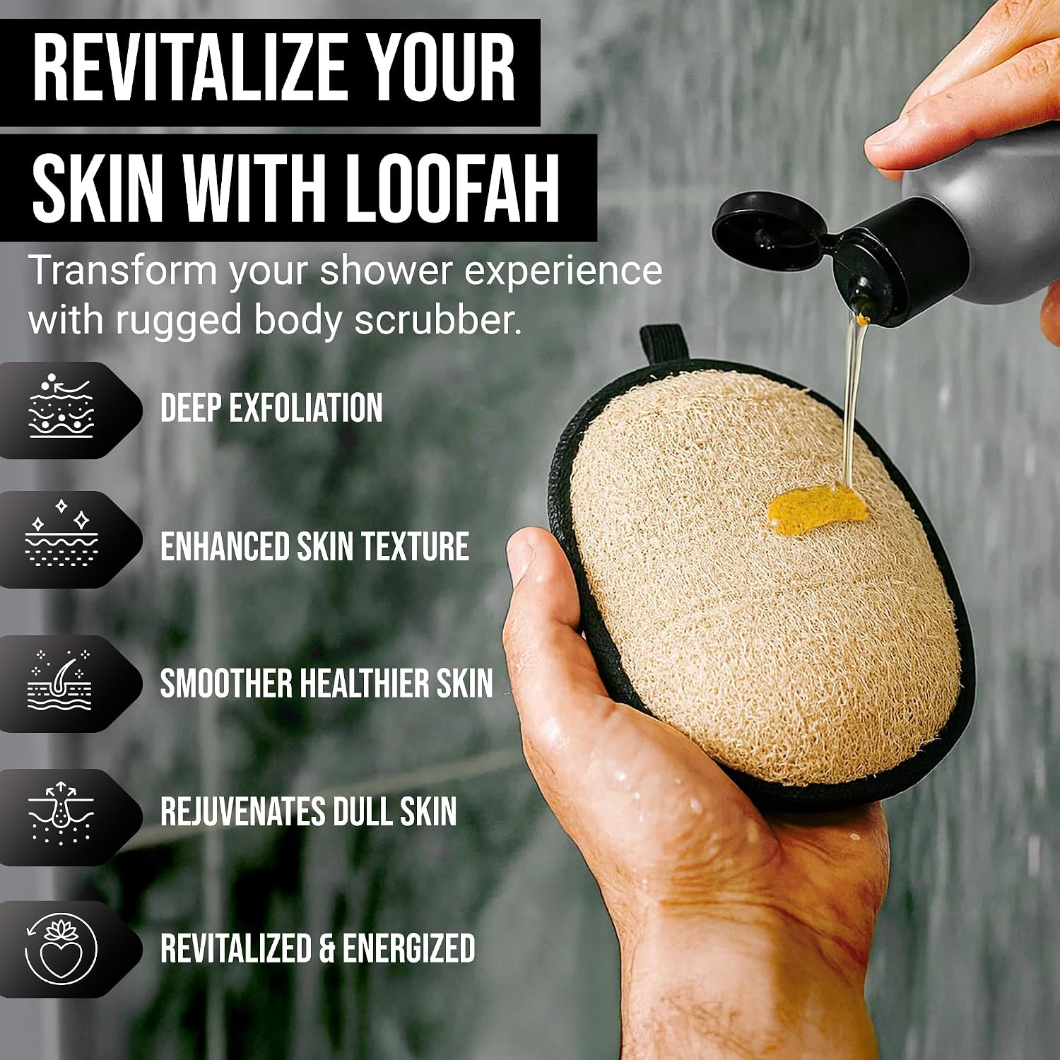 SERRENTO Loofah Body Scrubber Back Scrubber - Egyptian Luffa Shower Sponge for Men, Bath Sponge Exfoliator, Body Wash