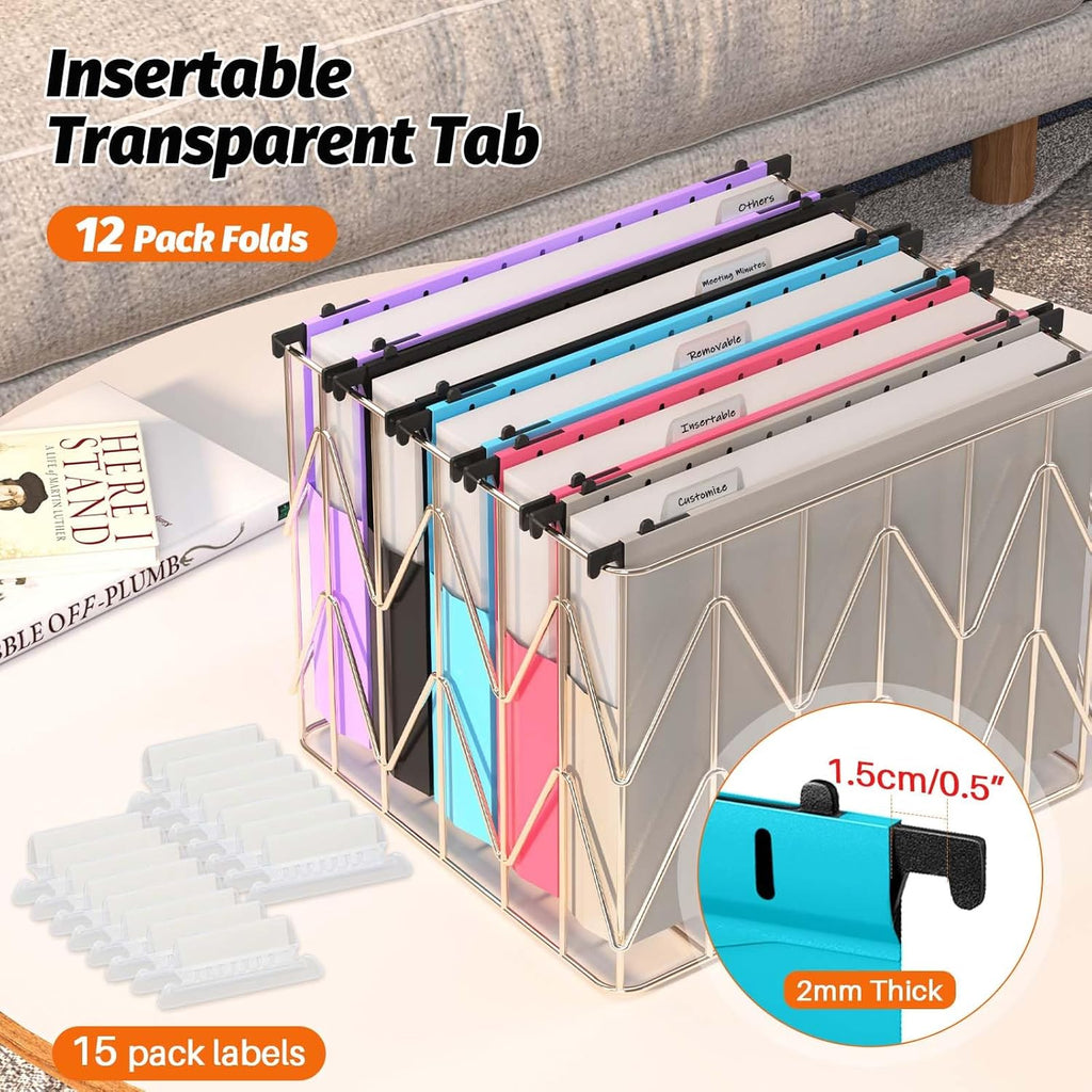 Extra Capacity Plastic Hanging File Folders,12 Pack Reinforced Expanding Hang Folder Letter Size,Accordian