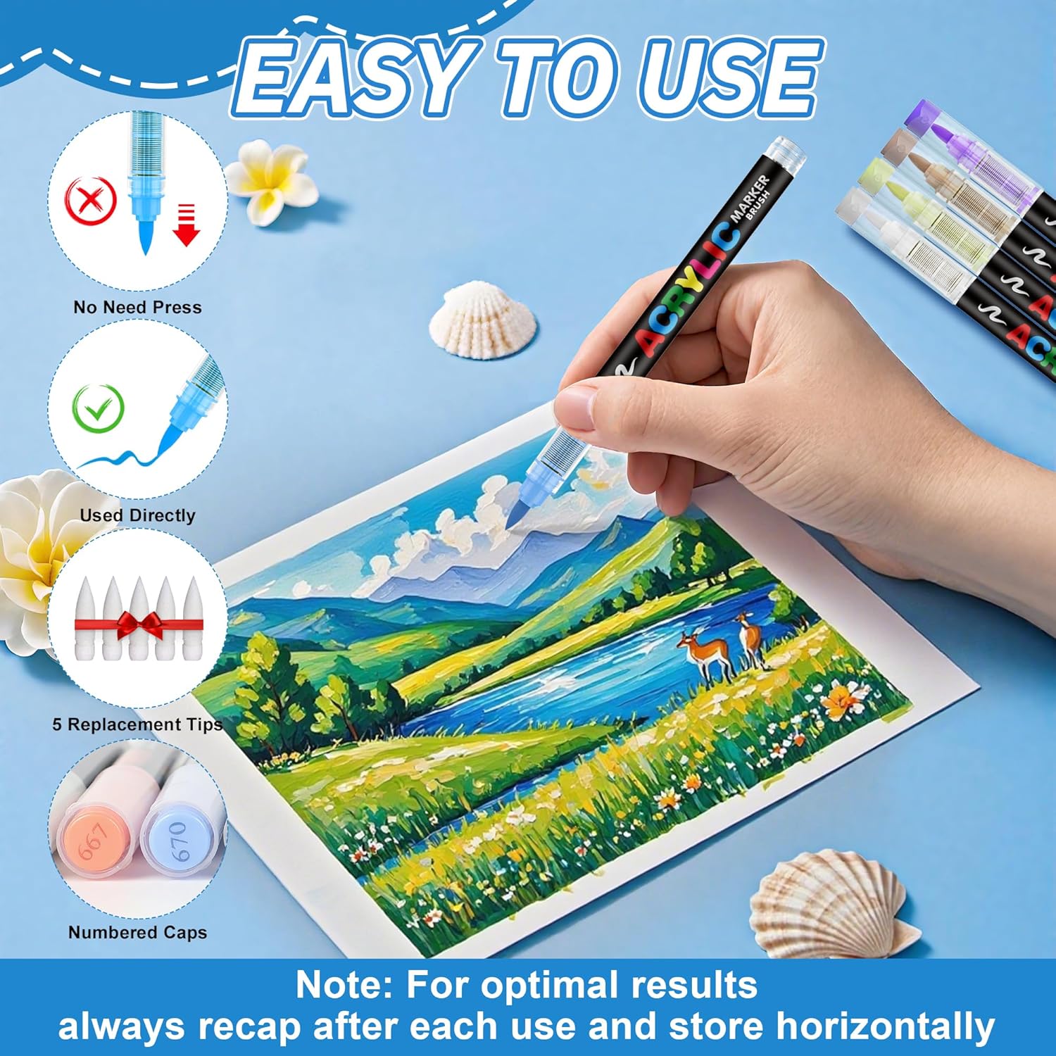 Acrylic Paint Markers Brush Tip, 72 Vivid Colors with Direct-Liquid Ink Control System, Professional-Grade Paint Pen