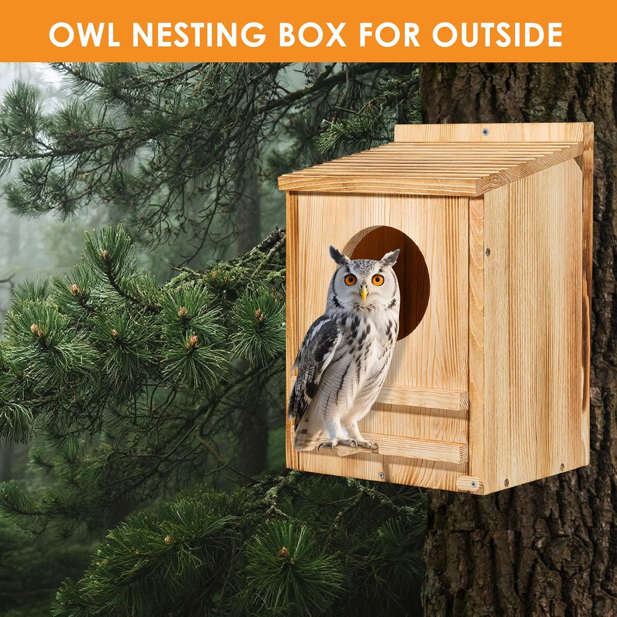 Barn Owl House,Owl Nesting Box for Outside, Wooden Screech Owls Nesting Box