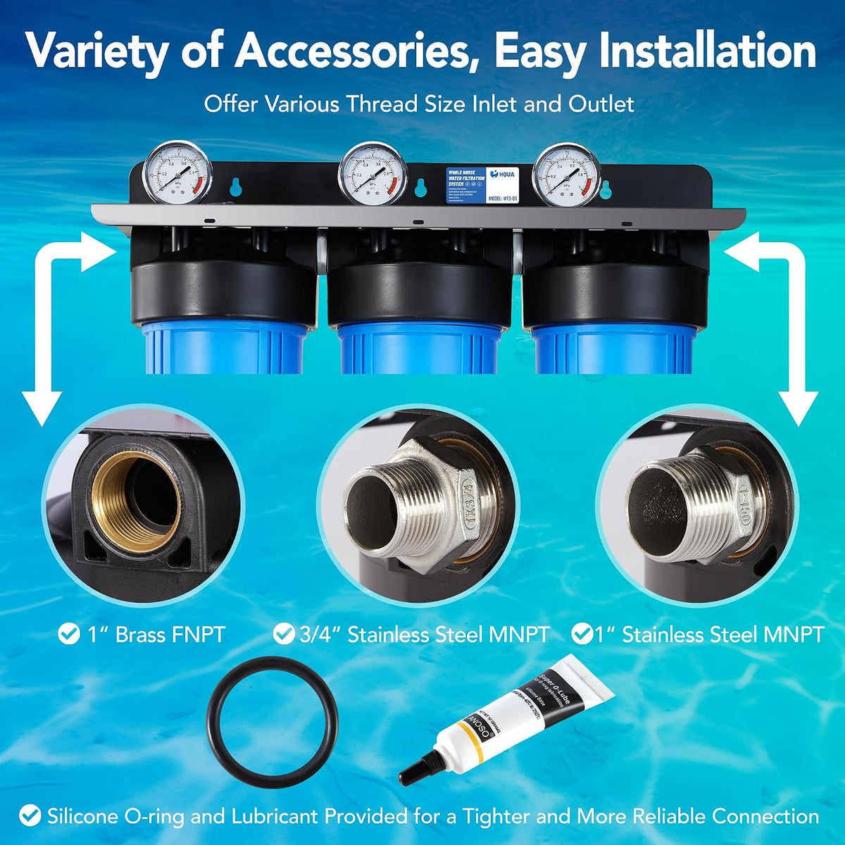 WF3-01 3-Stage Whole House Water Filtration System, Reduces Heavy Metals (Lead, Mercury, Arsenic, Cadmium, Chromium)