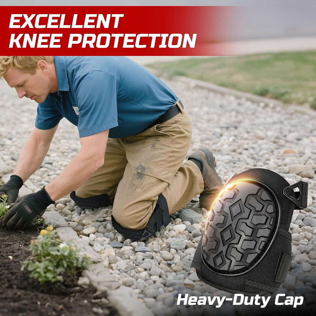 Gel Knee Pads for Work, Professional Knee Pads for Men Women with Soft Foam, Heavy Duty Cap, Adjustable Straps