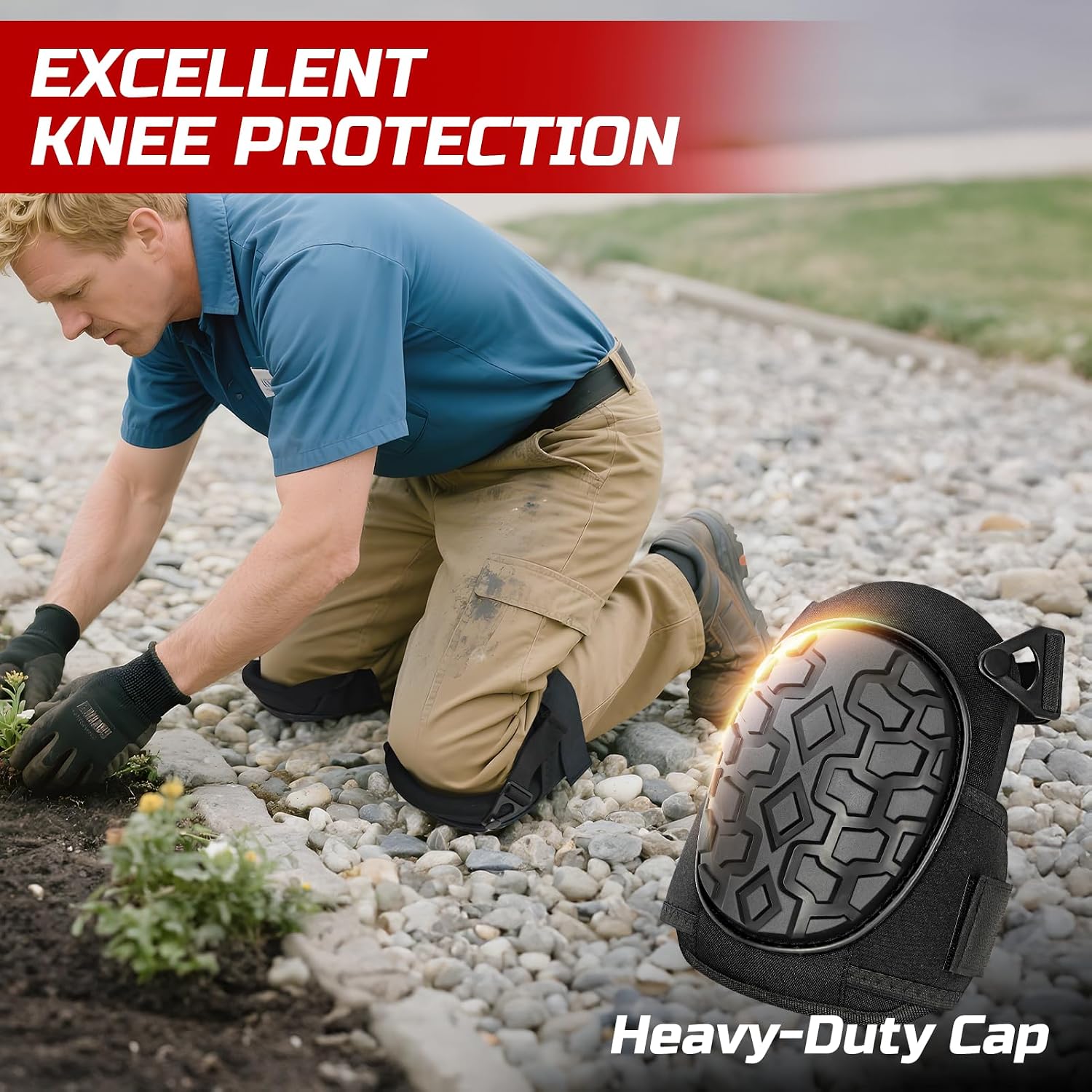 Gel Knee Pads for Work, Professional Knee Pads for Men Women with Soft Foam, Heavy Duty Cap, Adjustable Straps