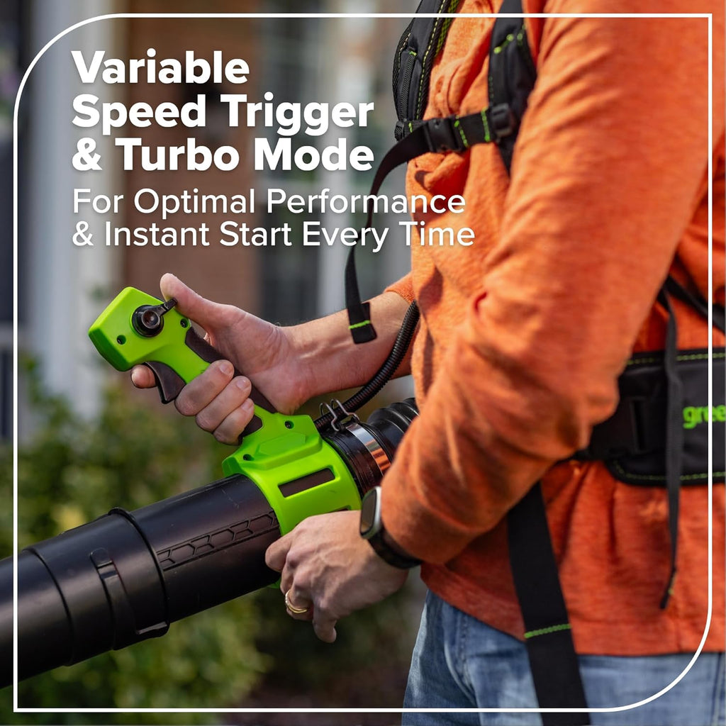 80V 800 CFM Cordless Backpack Blower with Leaf Tarp - 4.0Ah Battery & Rapid Charger, Cruise Control, Turbo Button, 4