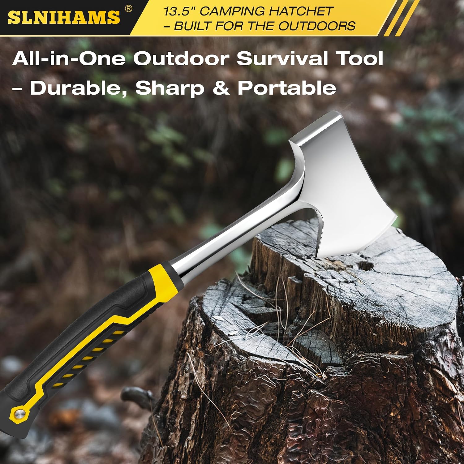 13.5" Camping Hatchet, Forged Carbon Steel Axe with Ergonomic Anti-Slip Grip & Heavy-Duty Oxford Nylon Sheath –