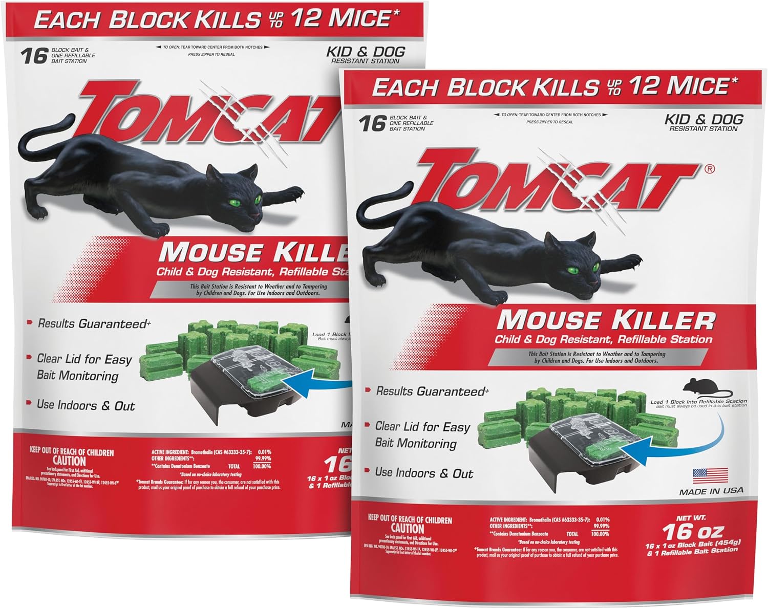Mouse Bait Station, 2 Packages Each with 1 Station & 16 Bait Blocks | Tomcat Mouse Killer, Child & Dog Resistant