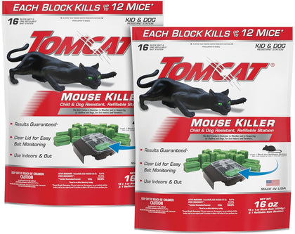 Mouse Bait Station, 2 Packages Each with 1 Station & 16 Bait Blocks | Tomcat Mouse Killer, Child & Dog Resistant