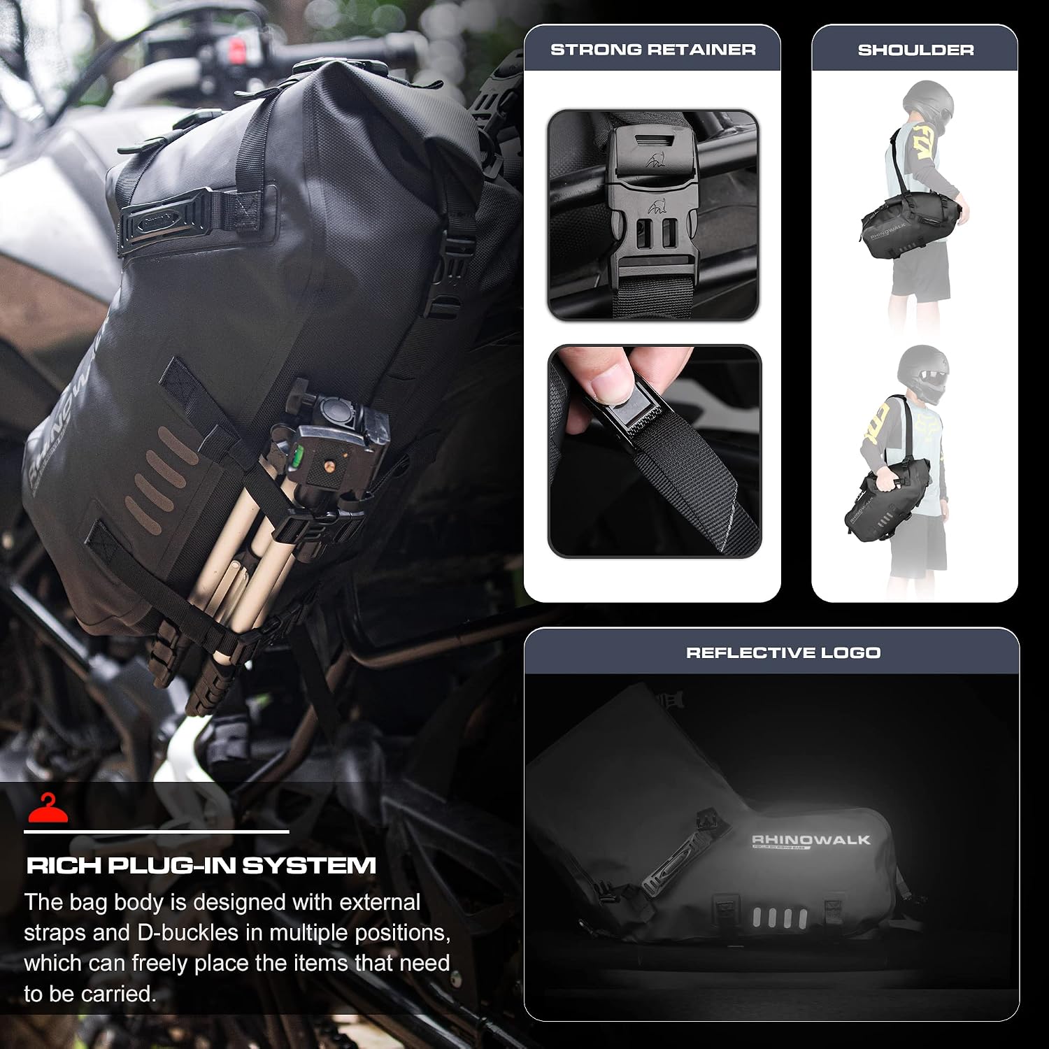 Motorcycle Saddlebags 28L(14L*2) Waterproof Motorbike Side Bags, Travel Luggage Panniers with Shoulder Strap for