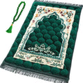 Premium Prayer Mat with Tasbih Prayer Beads-Large Soft Non-Slip Muslim Prayer Rug,Elegant Green Design for