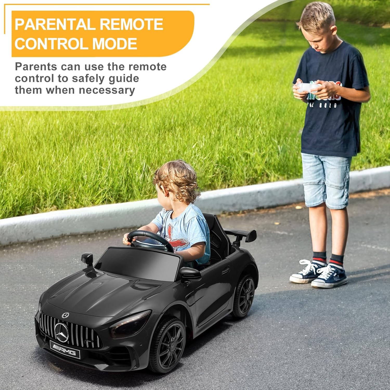 12V Licensed Mercedes Benz AMG GTR Kids Ride on Electric Car, Black | Electric Vehicle w/Parent Remote, Bluetooth