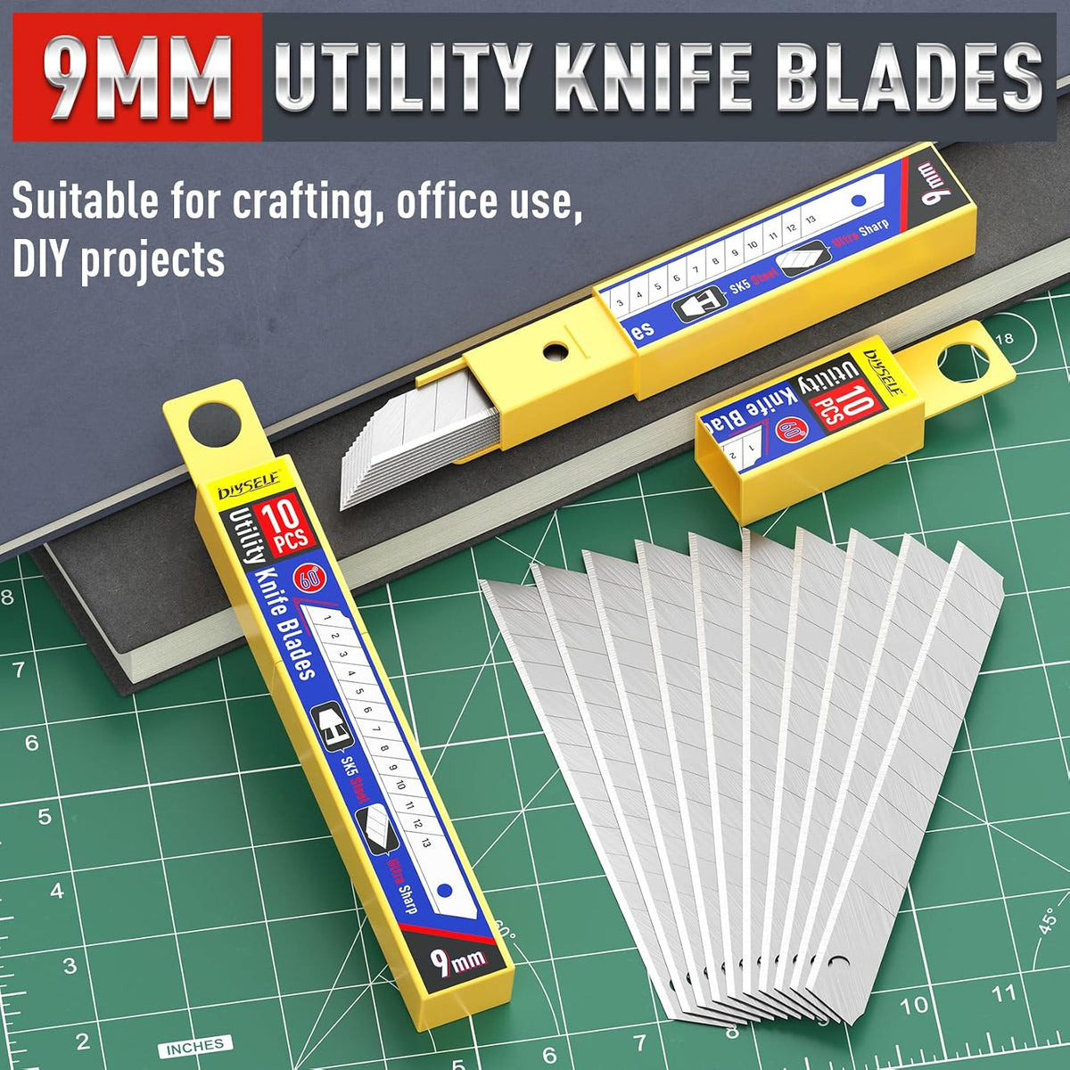 100 Pack Utility Knife Blades, 9mm Box Cutter Blades Refills (60°)