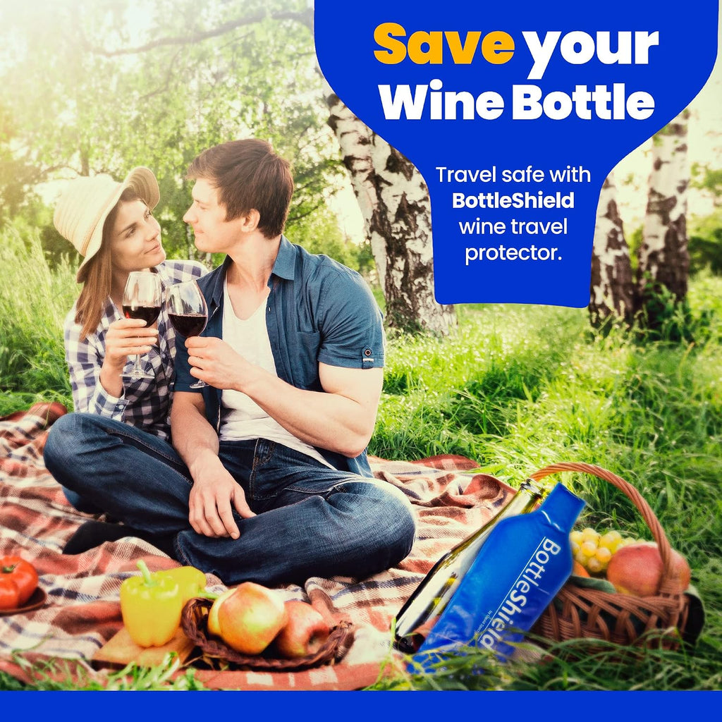 Reusable Wine Protector Travel Bag by Bottle Shield (4-Pack) - Bubble Cushioning Wrap Suit | Unbreakable Bottle