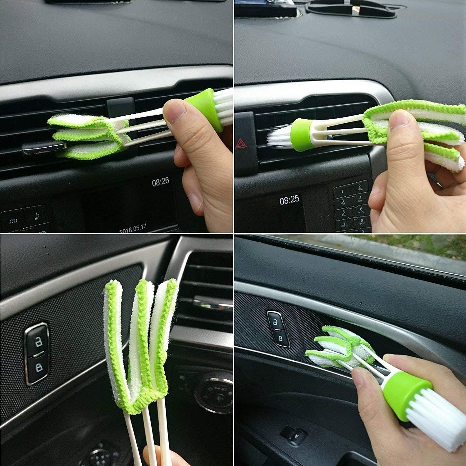 11Pcs Auto Detailing Set, Boar Hair Brushes, Steel Wire & A/C Brushes, Red, Soft Bristles, Wood Handles for Cleaning