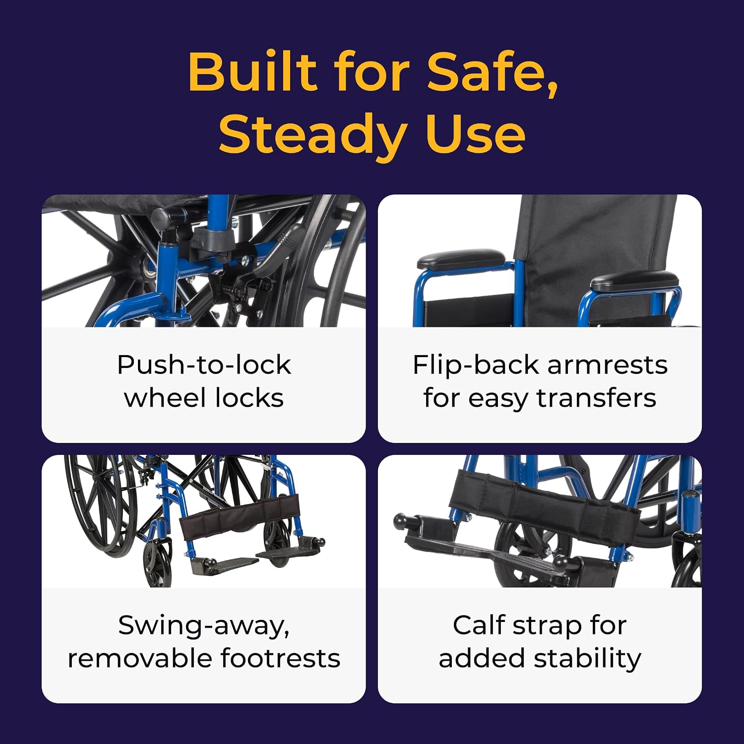 Blue Streak Lightweight Wheelchair, Footrests, 18" Seat
