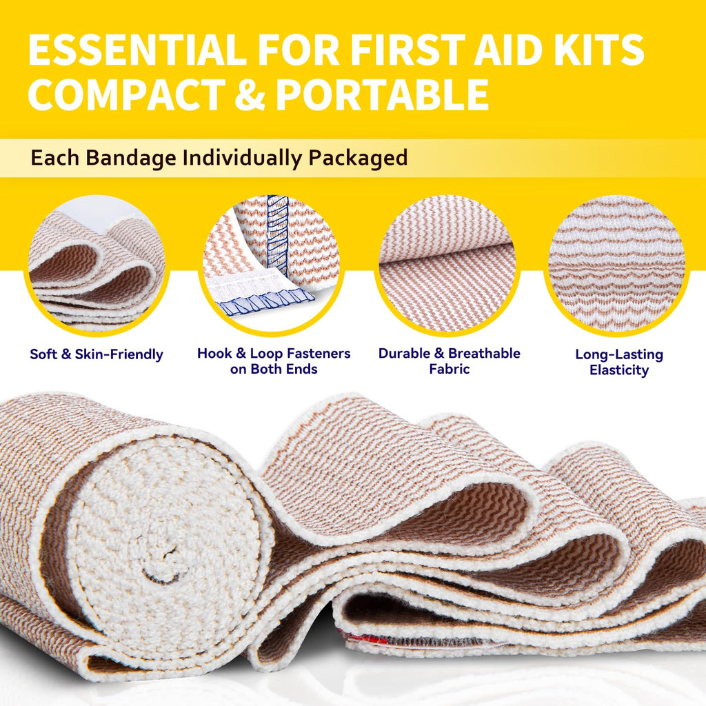 Premium Elastic Bandage Wrap 4" 12 Pack & 6" 4 Pack, Hoop & Loop