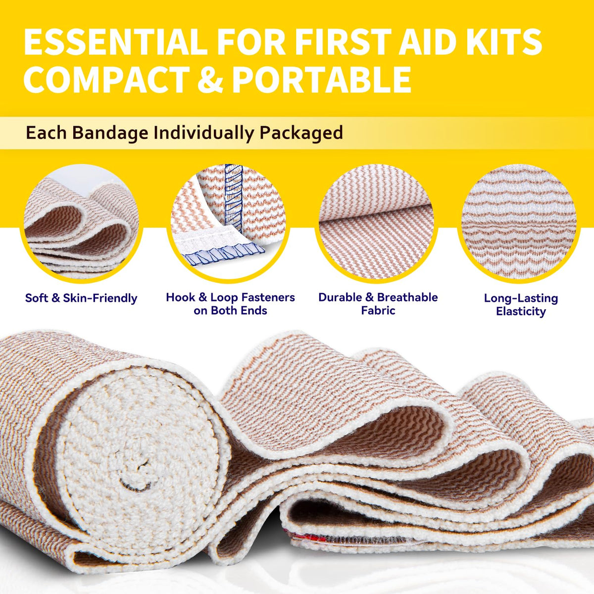Premium Elastic Bandage Wrap 4" 12 Pack & 6" 4 Pack, Hoop & Loop